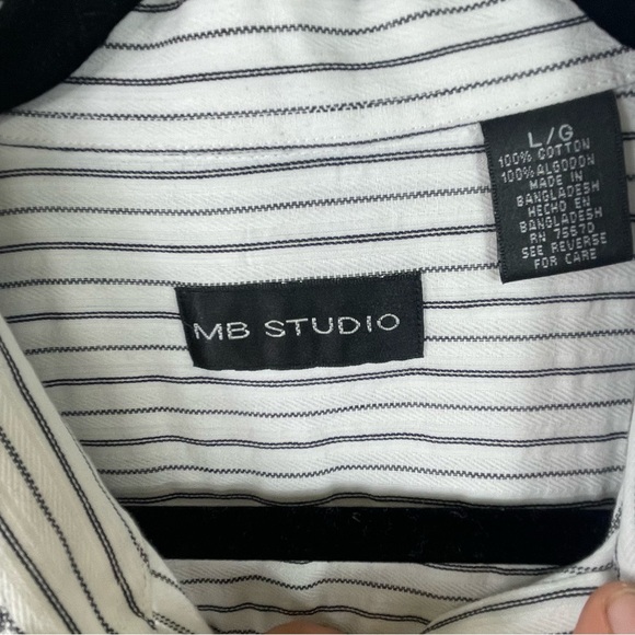 MB Studio Button Down Shirt white with black stripes Large 100% cotton - Picture 3 of 4